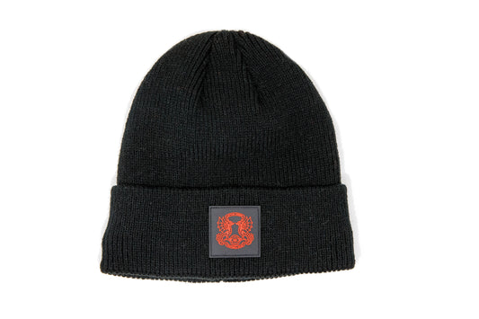 Ribbed Cuff Silicone Crest Beanie